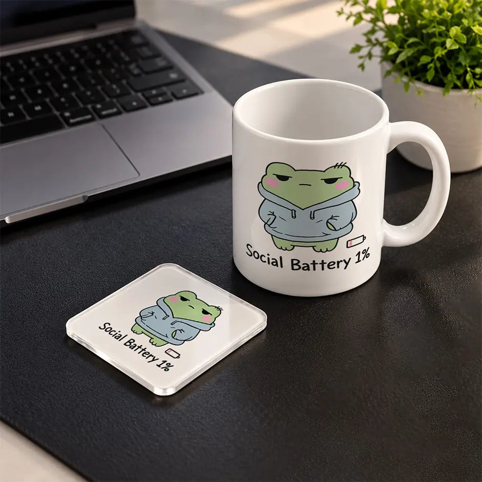 Social Battery Set mug and acrylic coaster set - ARTIVA