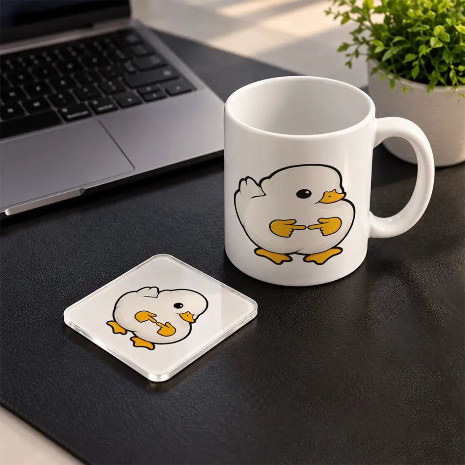 Cute Duck Set mug and acrylic coaster set - ARTIVA
