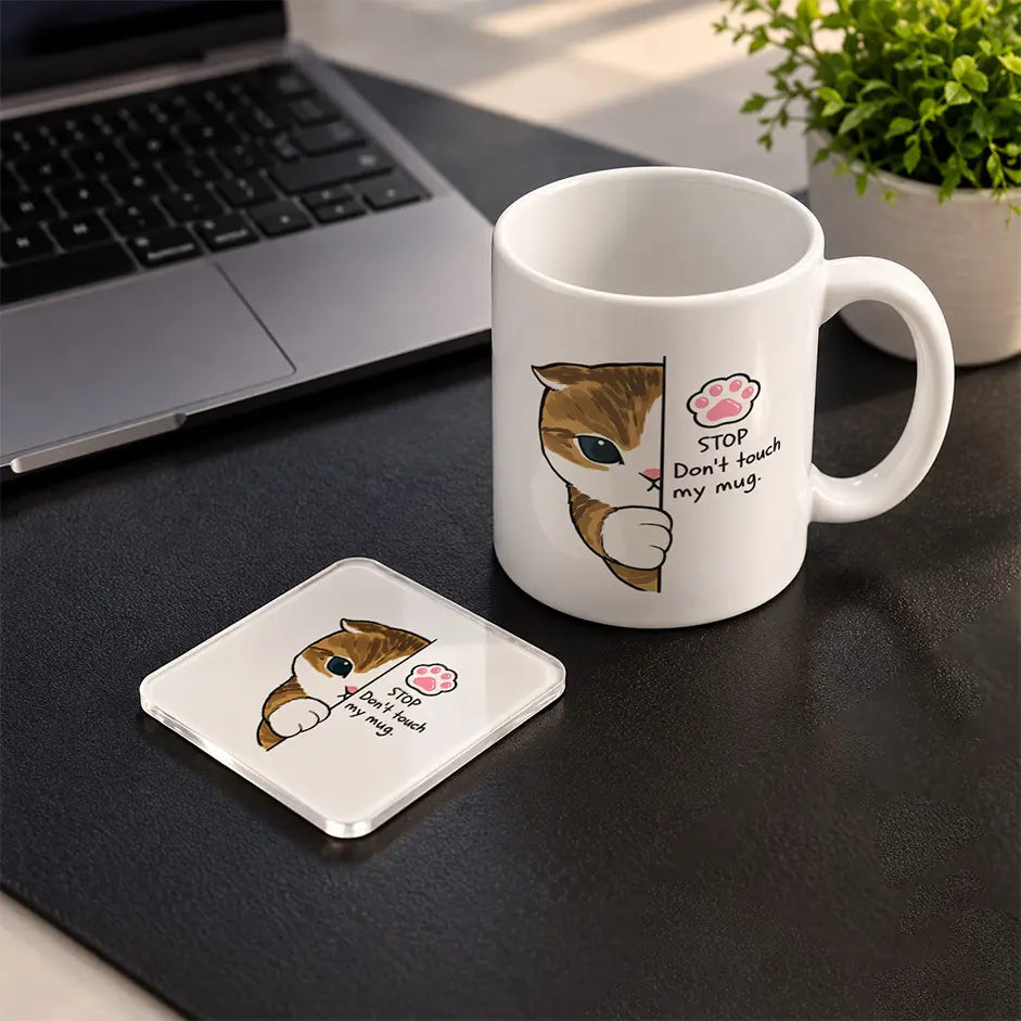 Dont Touch Set mug and acrylic coaster set - ARTIVA