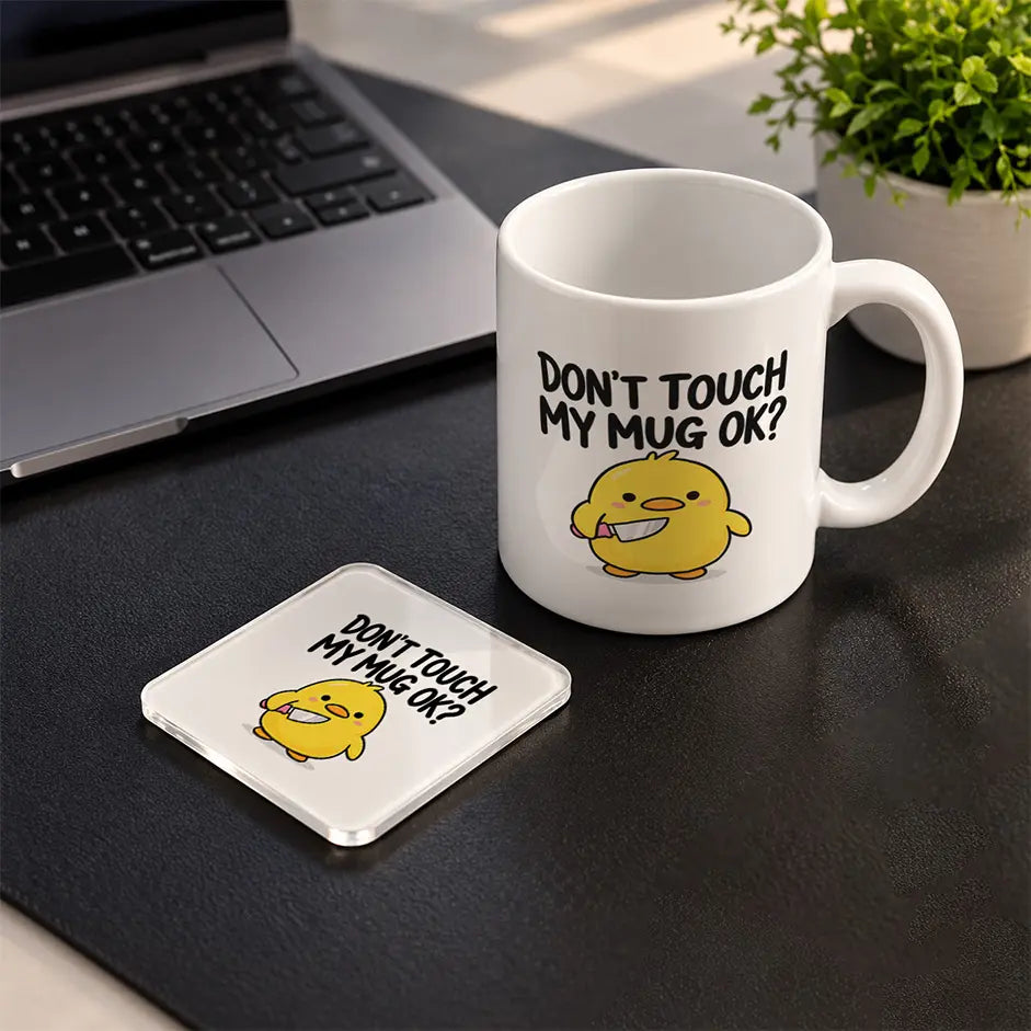 Dont Touch Duck mug and acrylic coaster set - ARTIVA
