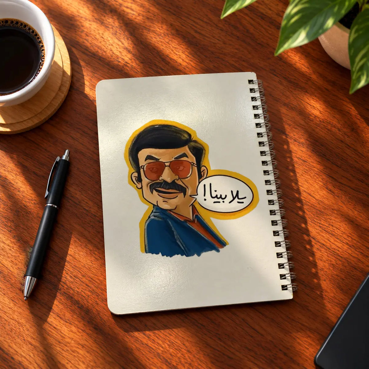 Retro Mustache A5 wooden notebook with high-quality printed cover - ARTIVA