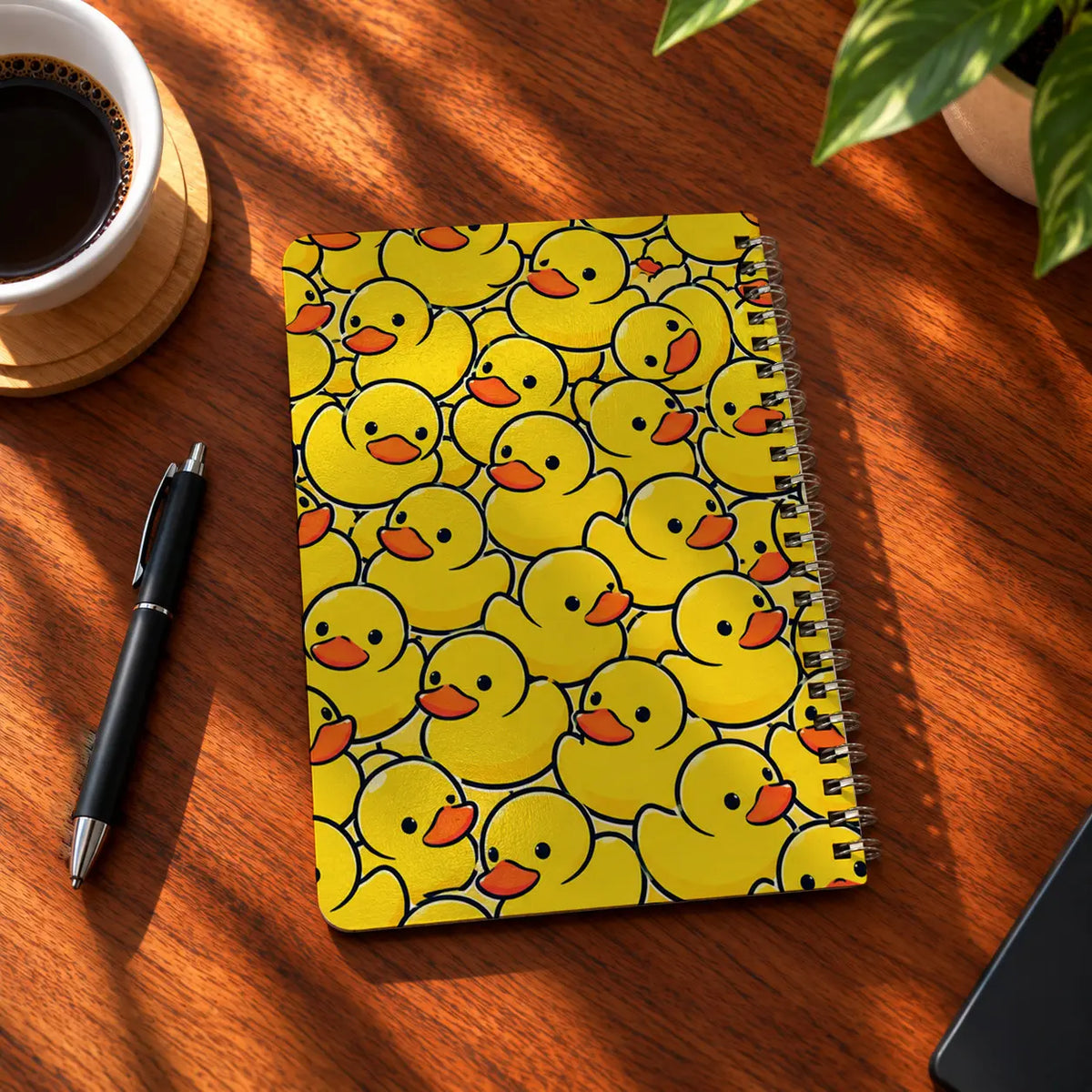 Yellow Ducks A5 wooden notebook with high-quality printed cover - ARTIVA