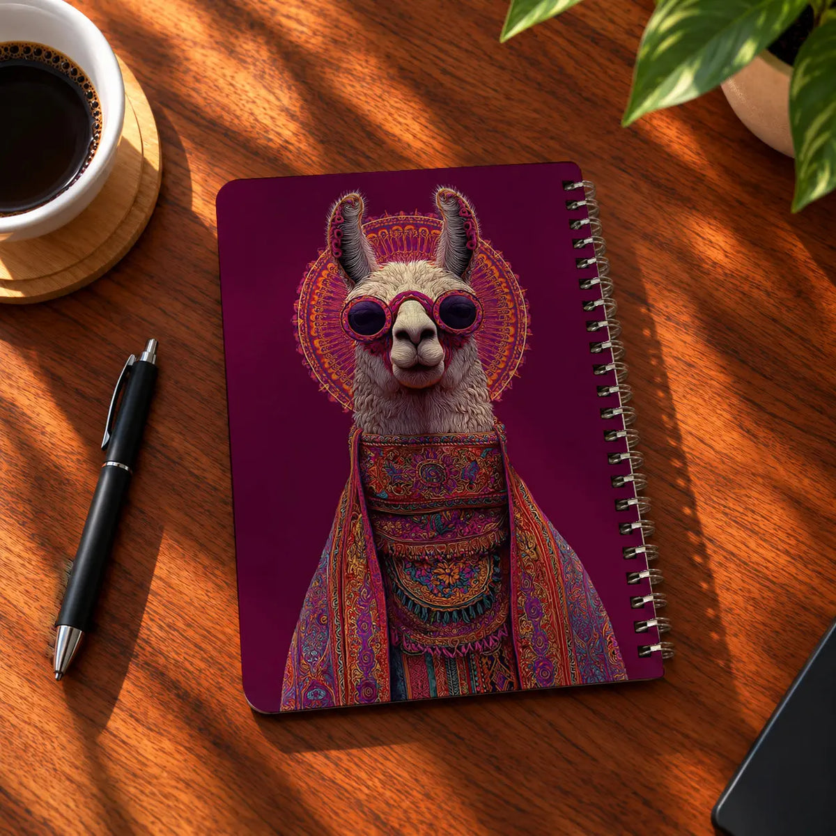 Fancy Llama A5 wooden notebook with high-quality printed cover - ARTIVA