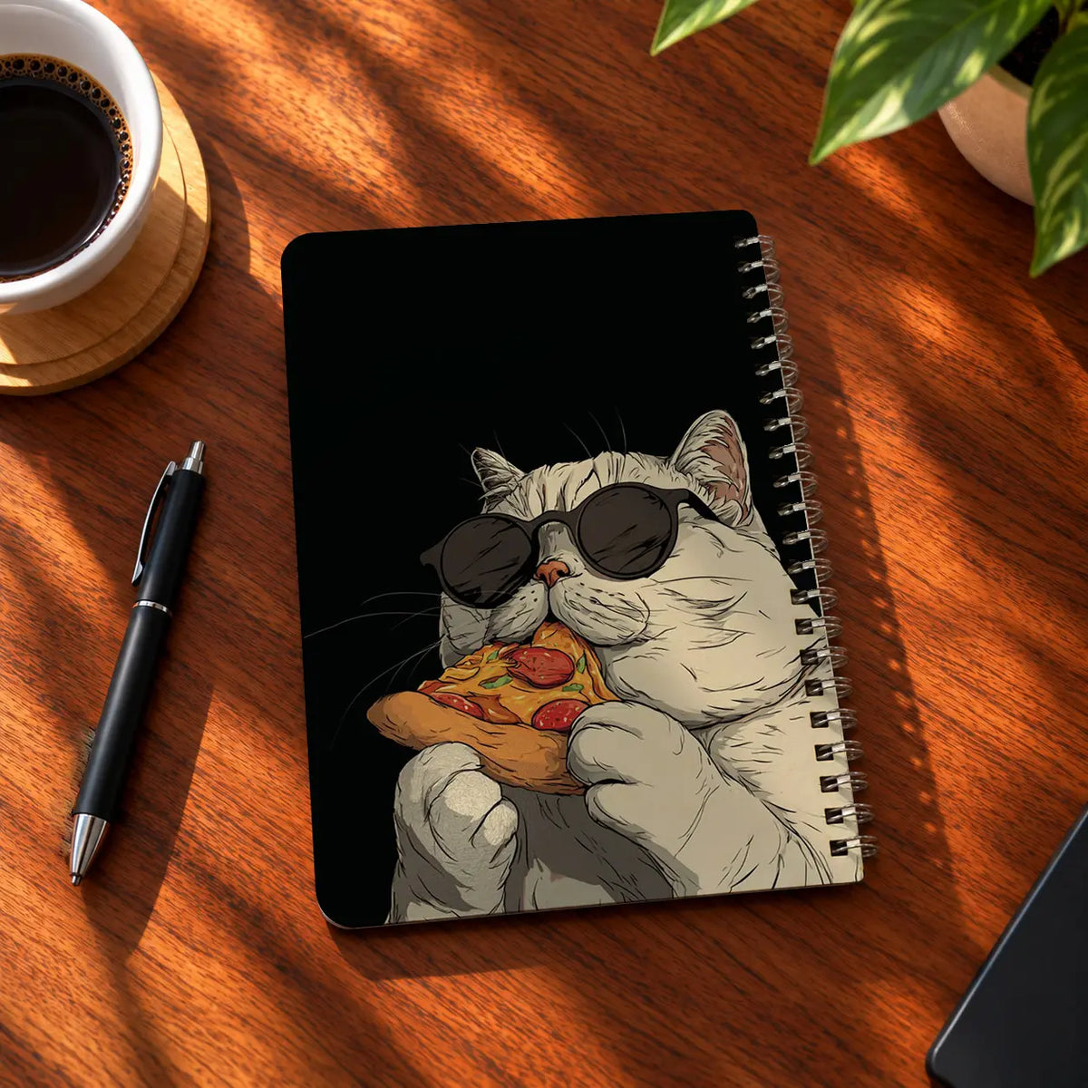 Pizza Cat A5 wooden notebook with high-quality printed cover - ARTIVA