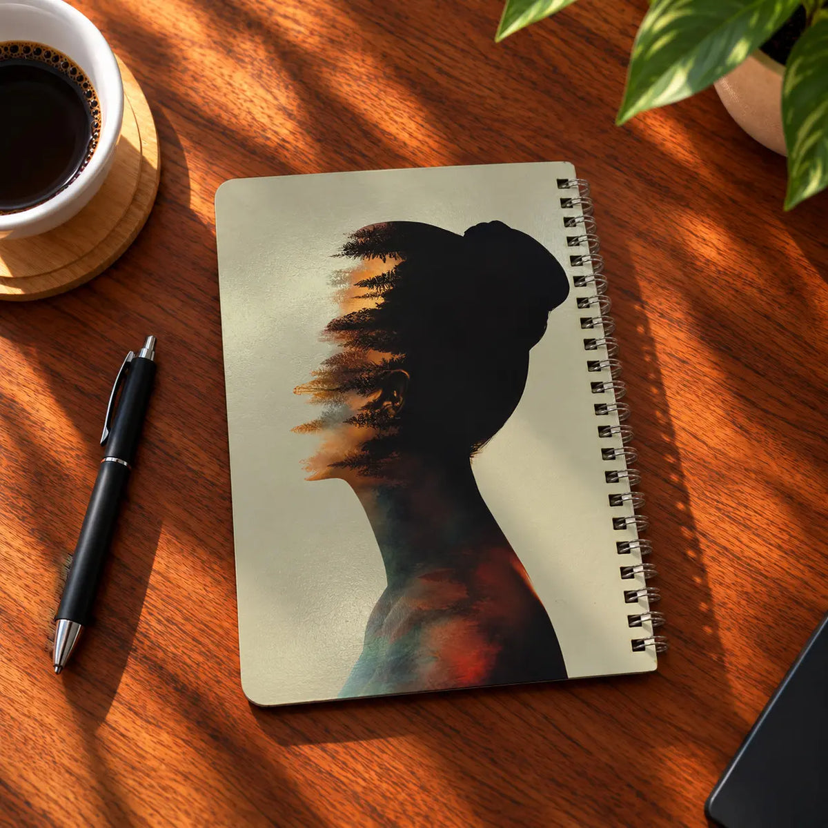 Shadow Portrait A5 wooden notebook with high-quality printed cover - ARTIVA