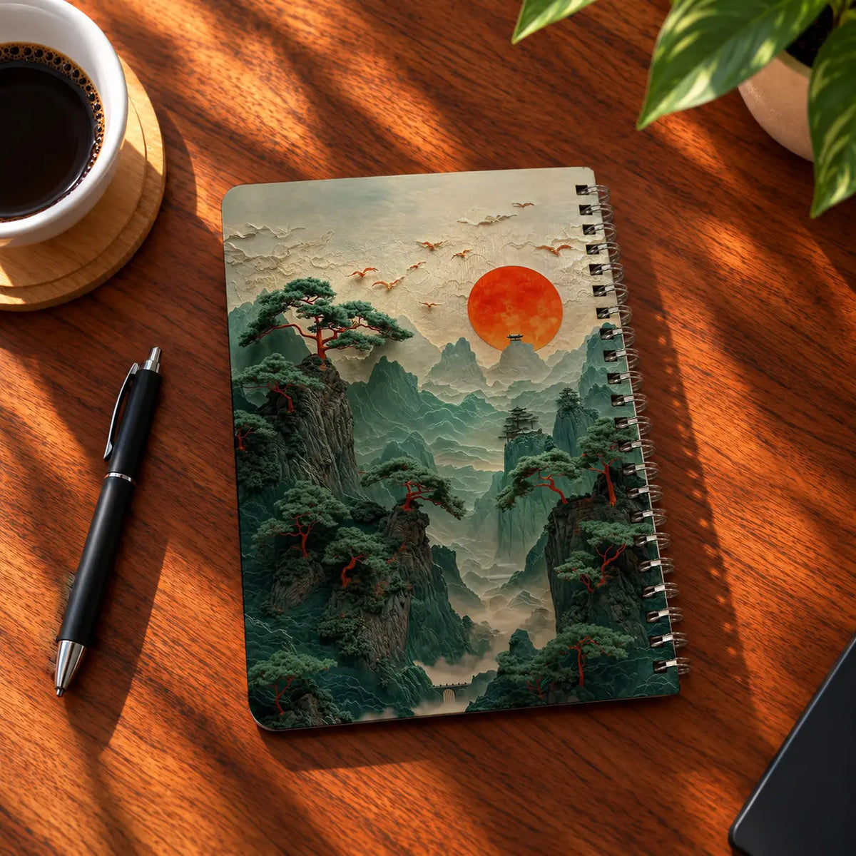 Sunset Valley A5 wooden notebook with high-quality printed cover - ARTIVA