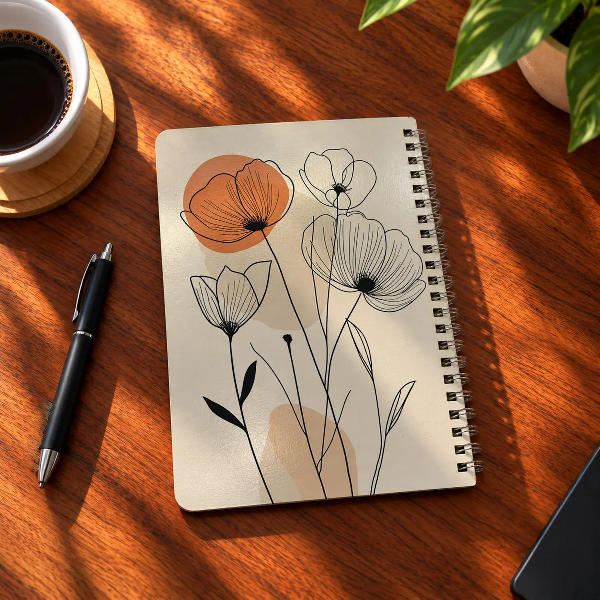 Wild Flowers A5 wooden notebook with high-quality printed cover - ARTIVA