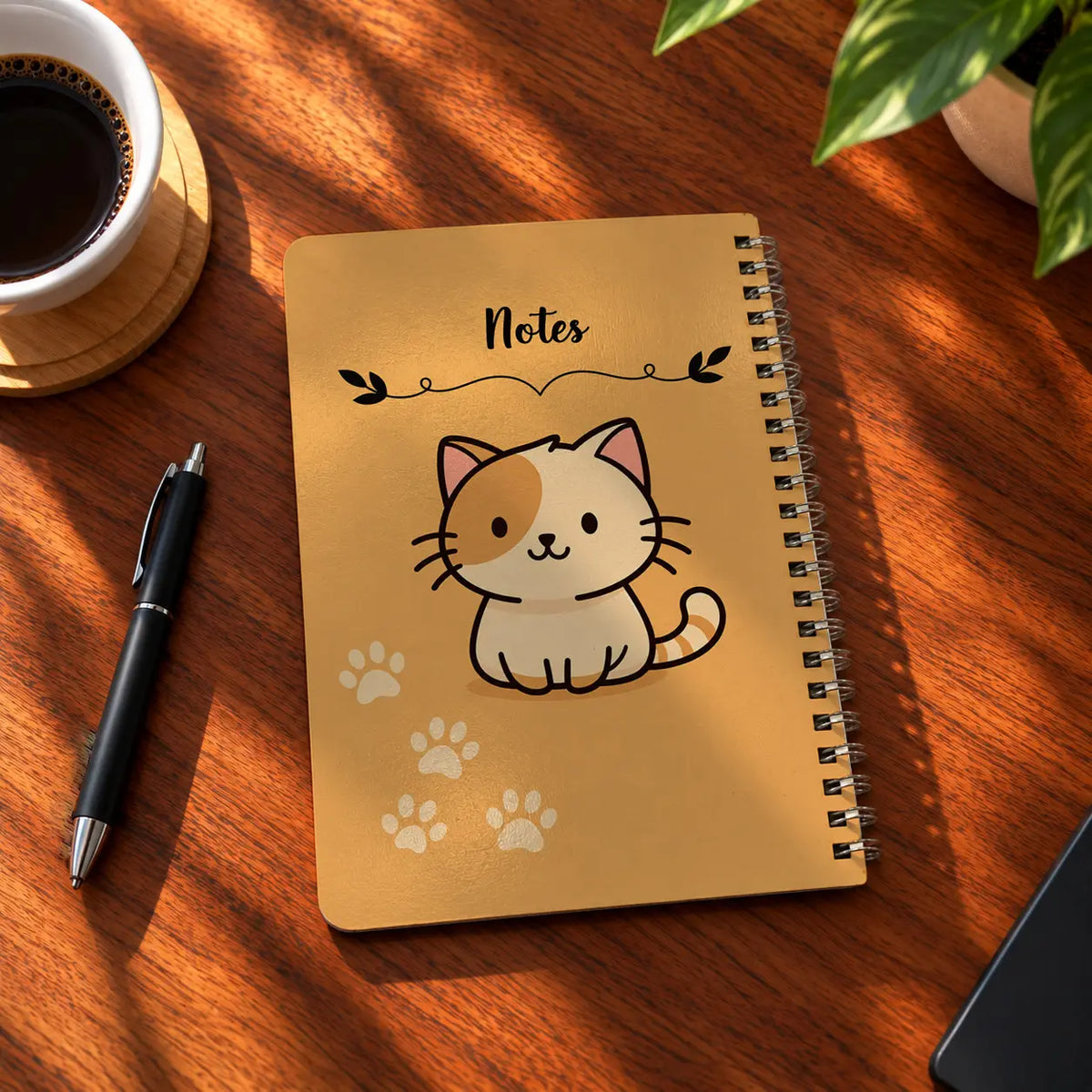 Kitty Notes A5 wooden notebook with high-quality printed cover - ARTIVA