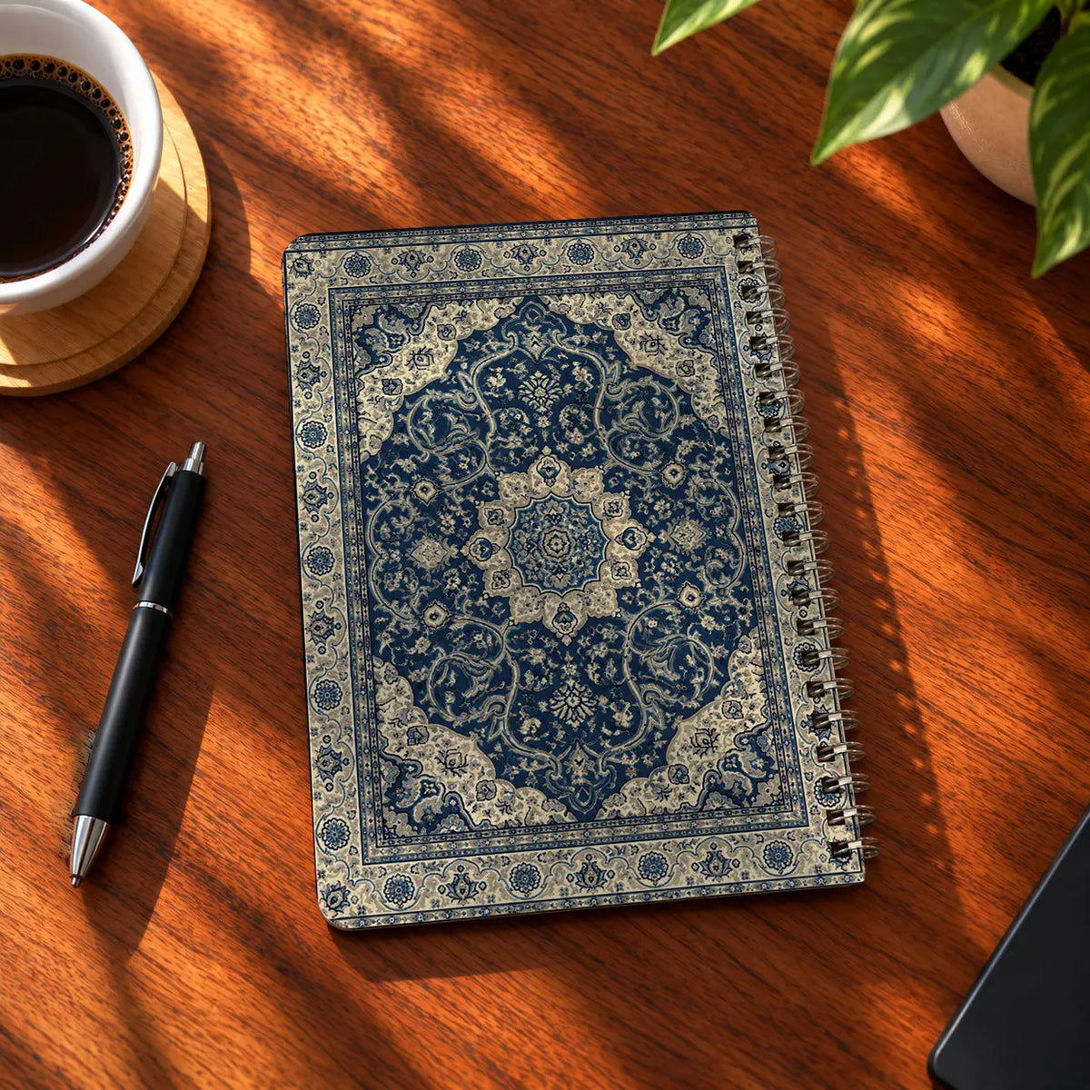 Blue Ornament A5 wooden notebook with high-quality printed cover - ARTIVA